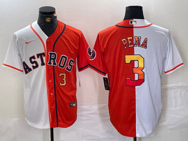 Men's Houston Astros #3 Jeremy Peña White Orange Split With Patch Cool Base Stitched Baseball Jerseys