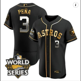 Men's Houston Astros #3 Jeremy Pena Black Gold 2022 World Series Patch Jersey