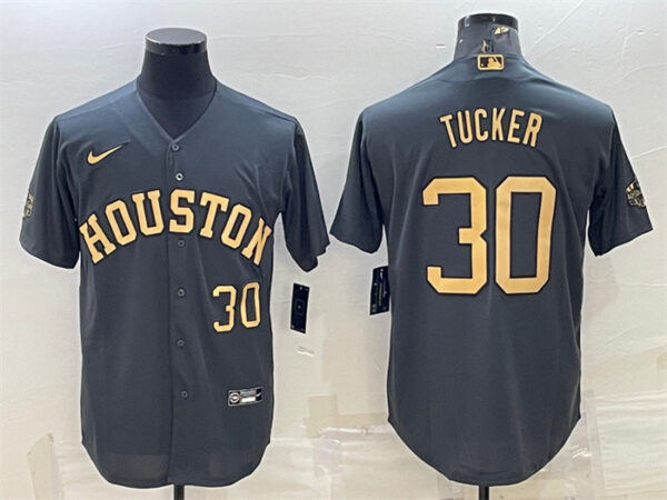 Men's Houston Astros #30 Kyle Tucker 2022 All-Star Charcoal Cool Base Stitched Baseball Jersey