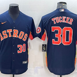 Men's Houston Astros #30 Kyle Tucker Navy With Patch Cool Base Stitched Jersey