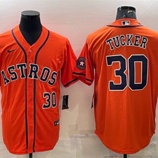 Men's Houston Astros #30 Kyle Tucker Orange With Patch Cool Base Stitched Jersey