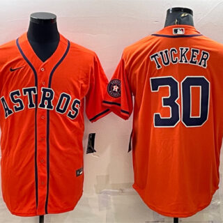 Men's Houston Astros #30 Kyle Tucker Orange With Patch Cool Base Stitched Jersey