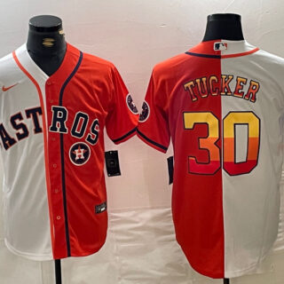 Men's Houston Astros #30 Kyle Tucker White Orange Split With Patch Cool Base Stitched Baseball Jerseys