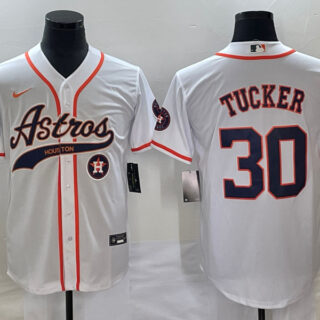 Men's Houston Astros #30 Kyle Tucker White With Patch Cool Base Stitched Baseball Jersey