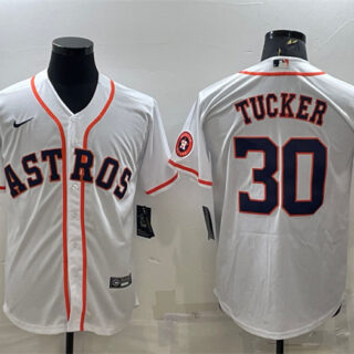 Men's Houston Astros #30 Kyle Tucker White With Patch Cool Base Stitched Jersey