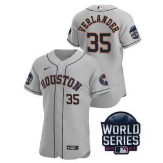 Men's Houston Astros #35 Justin Verlander 2021 Grey World Series Flex Base Stitched Baseball Jersey