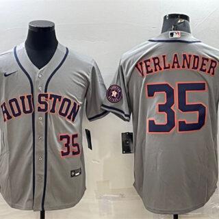 Men's Houston Astros #35 Justin Verlander Gray With Patch Cool Base Stitched Jersey