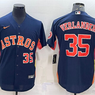 Men's Houston Astros #35 Justin Verlander Navy With Patch Cool Base Stitched Jersey