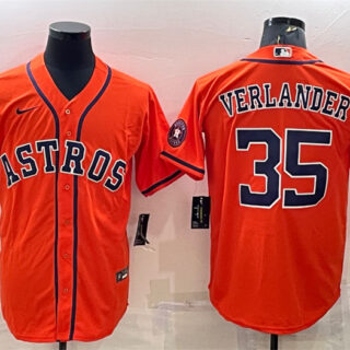 Men's Houston Astros #35 Justin Verlander Orange With Patch Cool Base Stitched Jersey
