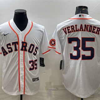 Men's Houston Astros #35 Justin Verlander White With Patch Cool Base Stitched Jersey