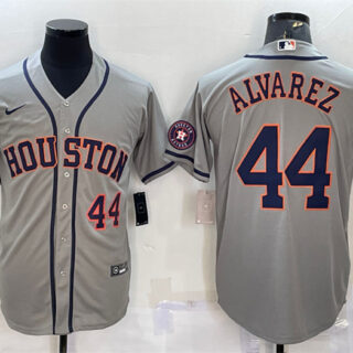Men's Houston Astros #44 Yordan Alvarez Grey With Patch Cool Base Stitched Jersey