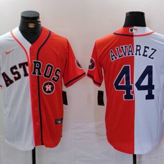 Men's Houston Astros #44 Yordan Alvarez White Orange Split With Patch Cool Base Stitched Baseball Jerseys