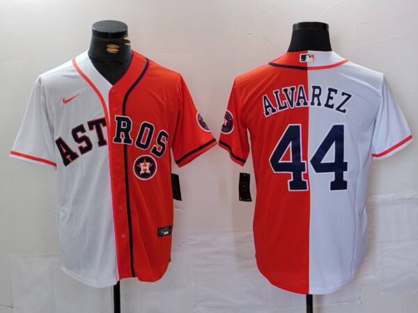 Men's Houston Astros #44 Yordan Alvarez White Orange Split With Patch Cool Base Stitched Baseball Jerseys