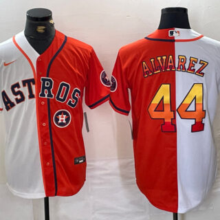 Men's Houston Astros #44 Yordan Alvarez White Orange Split With Patch Cool Base Stitched Baseball Jerseys
