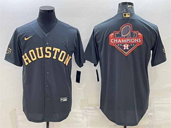 Men's Houston Astros All-Star Charcoal 2022 World Series Champions Team Big Logo Cool Base Stitched Jersey
