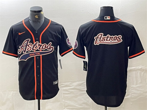 Men's Houston Astros Black Team Big Logo With Patch Cool Base Stitched Baseball Jerseys
