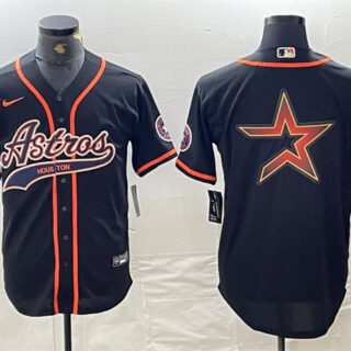 Men's Houston Astros Black Team Big Logo With Patch Cool Base Stitched Baseball Jerseys