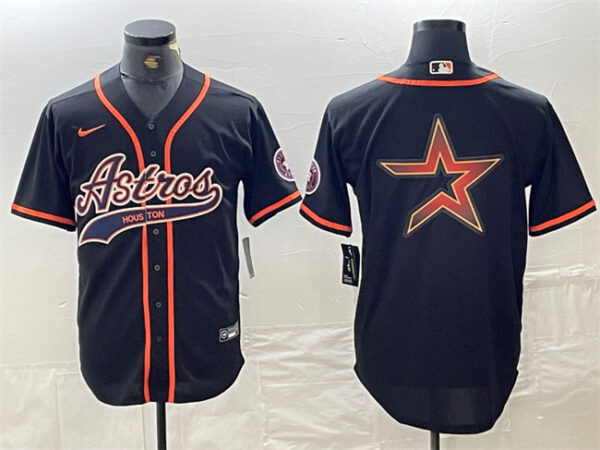 Men's Houston Astros Black Team Big Logo With Patch Cool Base Stitched Baseball Jerseys