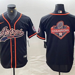 Men's Houston Astros Black Team Big Logo With Patch Cool Base Stitched Baseball Jersey