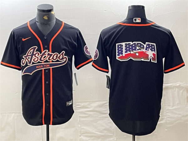 Men's Houston Astros Black Team Big Logo With Patch Cool Base Stitched Baseball Jerseys