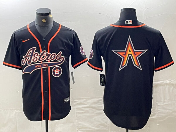 Men's Houston Astros Black Team Big Logo With Patch Cool Base Stitched Baseball Jerseys