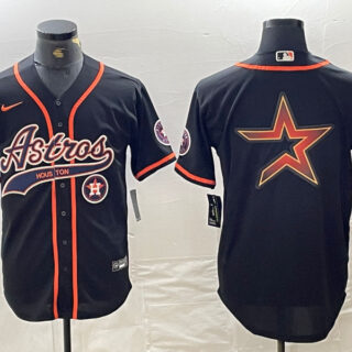 Men's Houston Astros Black Team Big Logo With Patch Cool Base Stitched Baseball Jerseys