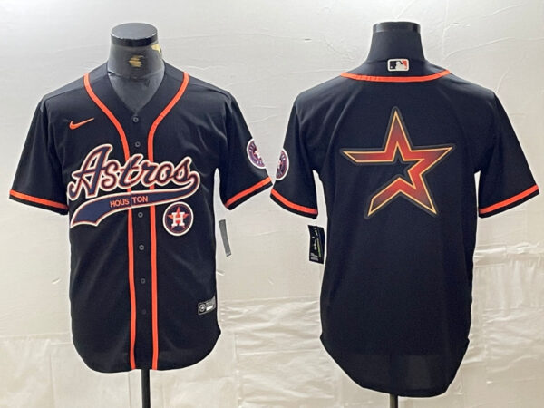 Men's Houston Astros Black Team Big Logo With Patch Cool Base Stitched Baseball Jerseys