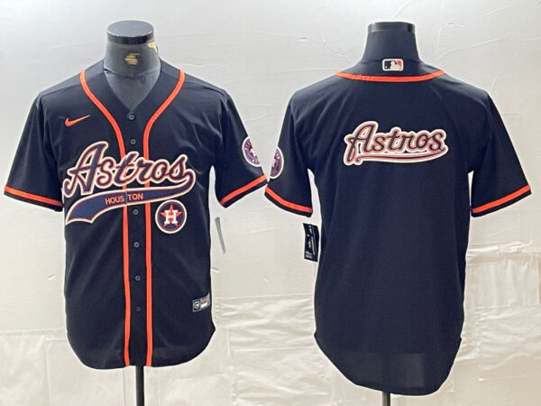 Men's Houston Astros Black Team Big Logo With Patch Cool Base Stitched Baseball Jerseys