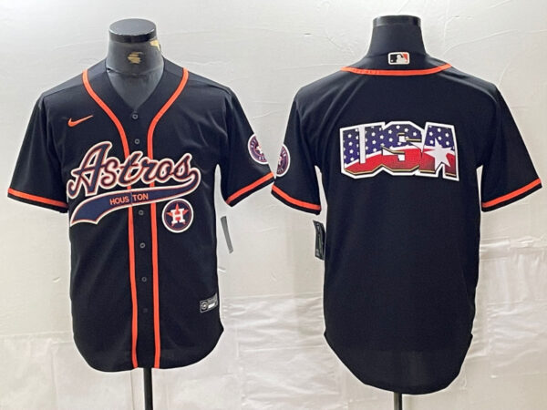 Men's Houston Astros Black Team Big Logo With Patch Cool Base Stitched Baseball Jerseys
