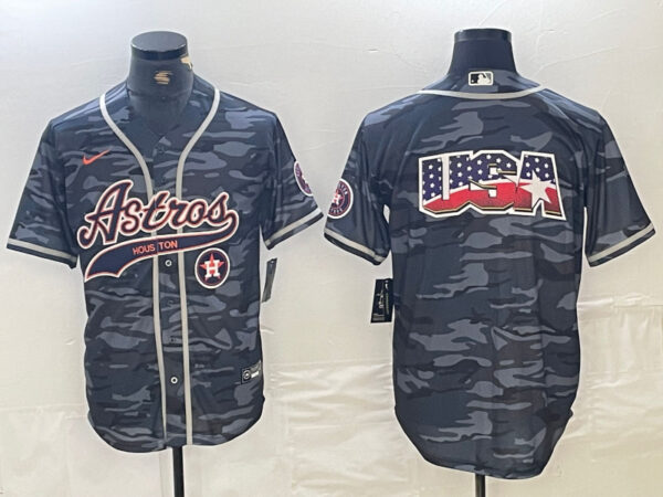 Men's Houston Astros Blank Gray Camo With Patch Cool Base Stitched Baseball Jersey