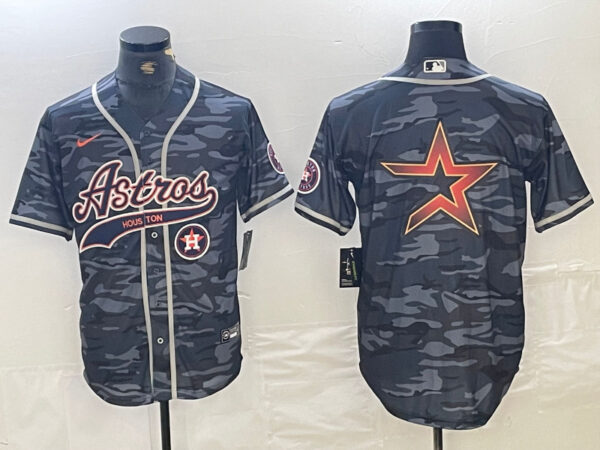 Men's Houston Astros Blank Gray Camo With Patch Cool Base Stitched Baseball Jersey