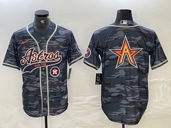 Men's Houston Astros Blank Gray Camo With Patch Cool Base Stitched Baseball Jersey