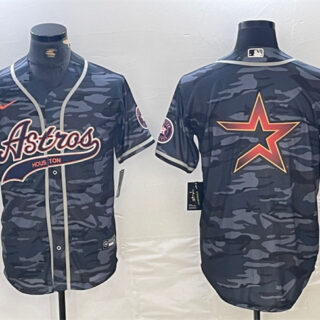 Men's Houston Astros Gray Camo Team Big Logo With Patch Cool Base Stitched Baseball Jersey