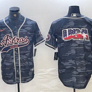 Men's Houston Astros Gray Camo Team Big Logo With Patch Cool Base Stitched Baseball Jersey