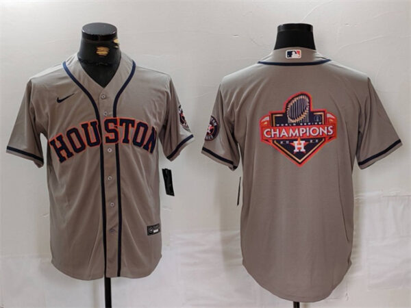 Men's Houston Astros Gray Team Big Logo With Patch Cool Base Stitched Baseball Jerseys