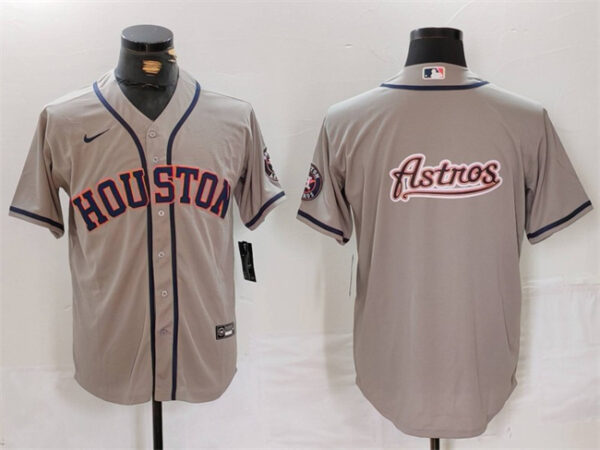 Men's Houston Astros Gray Team Big Logo With Patch Cool Base Stitched Baseball Jerseys