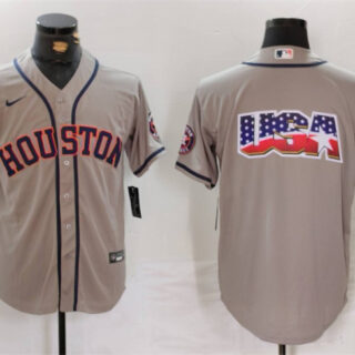 Men's Houston Astros Gray Team Big Logo With Patch Cool Base Stitched Baseball Jersey
