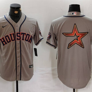 Men's Houston Astros Gray Team Big Logo With Patch Cool Base Stitched Baseball Jerseys