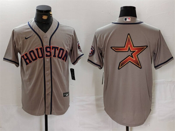 Men's Houston Astros Gray Team Big Logo With Patch Cool Base Stitched Baseball Jerseys
