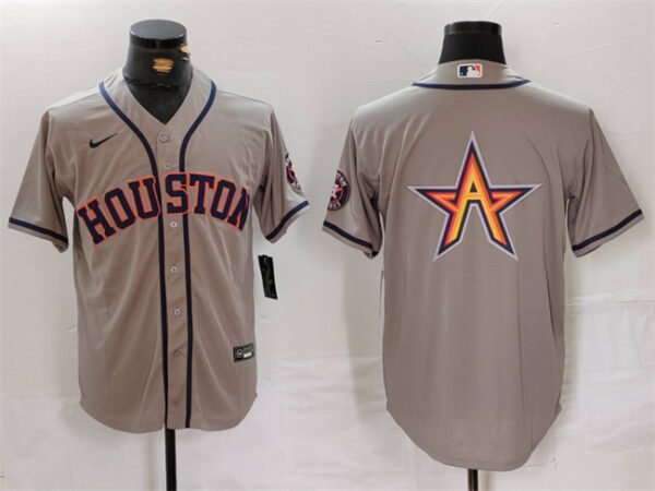 Men's Houston Astros Gray Team Big Logo With Patch Cool Base Stitched Baseball Jerseys