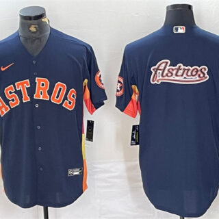 Men's Houston Astros Navy Team Big Logo With Patch Cool Base Stitched Baseball Jersey 1