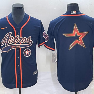 Men's Houston Astros Navy Team Big Logo With Patch Cool Base Stitched Baseball Jersey 1