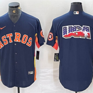 Men's Houston Astros Navy Team Big Logo With Patch Cool Base Stitched Baseball Jersey