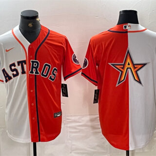 Men's Houston Astros White Orange Split Team Big Logo With Patch Cool Base Stitched Baseball Jersey 5