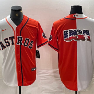 Men's Houston Astros White Orange Split Team Big Logo With Patch Cool Base Stitched Baseball Jersey