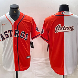 Men's Houston Astros White Orange Split Team Big Logo With Patch Cool Base Stitched Baseball Jersey1