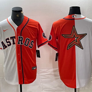 Men's Houston Astros White Orange Split Team Big Logo With Patch Cool Base Stitched Baseball Jersey4