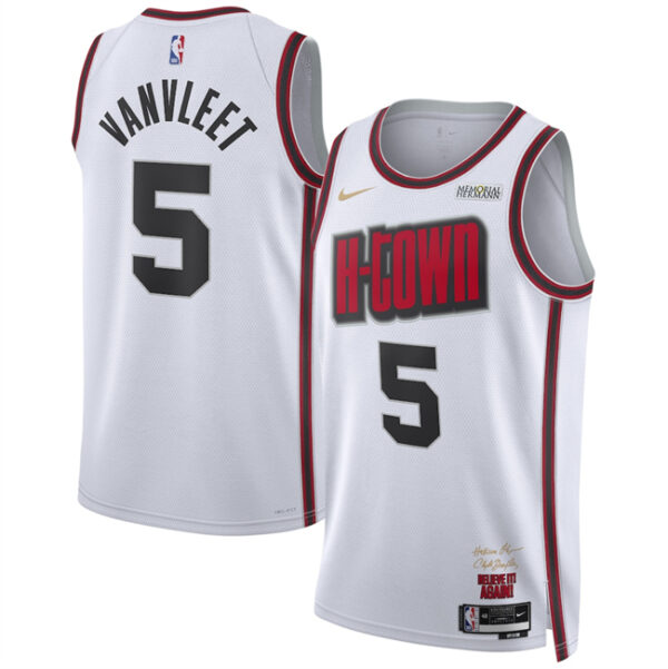 Men's Houston Rockets #5 Fred VanVleet White 2024 25 City Edition Stitched Jersey