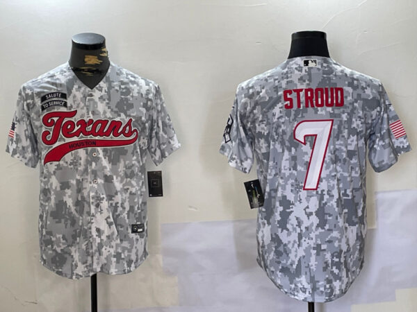 Men's Houston Texans # 7 C.J. Stroud Camo With Patch Cool Base Stitched Baseball Jerseys