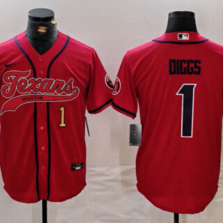 Men's Houston Texans #1 Stefon Diggs Red With Patch Cool Base Stitched Baseball Jerseys